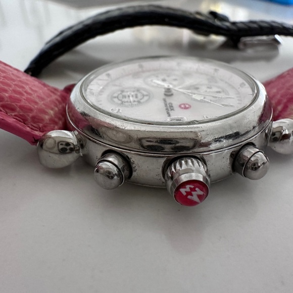 Michele Stainless Chronograph Watch Y2K with pink and black leather straps - Picture 3 of 8
